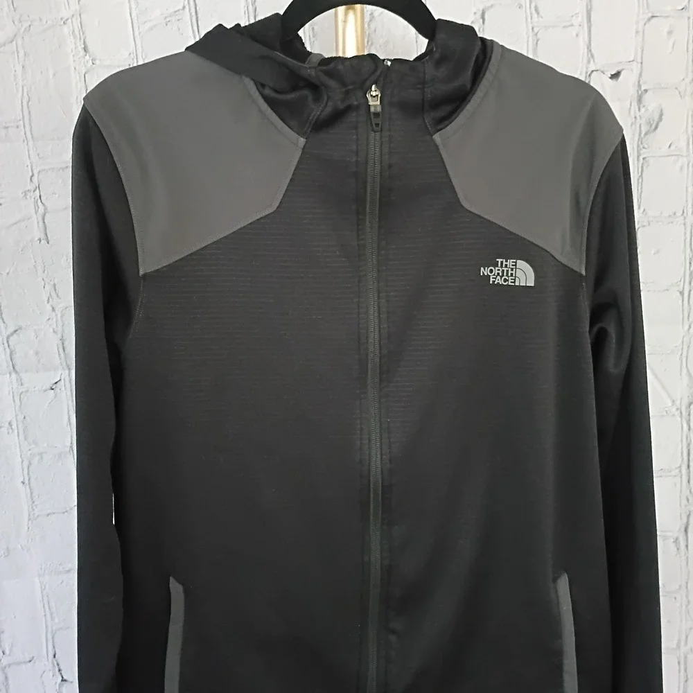 Mens The North Face‎ Black & Gray Full Zip Hoodie Size LARGE Pockets